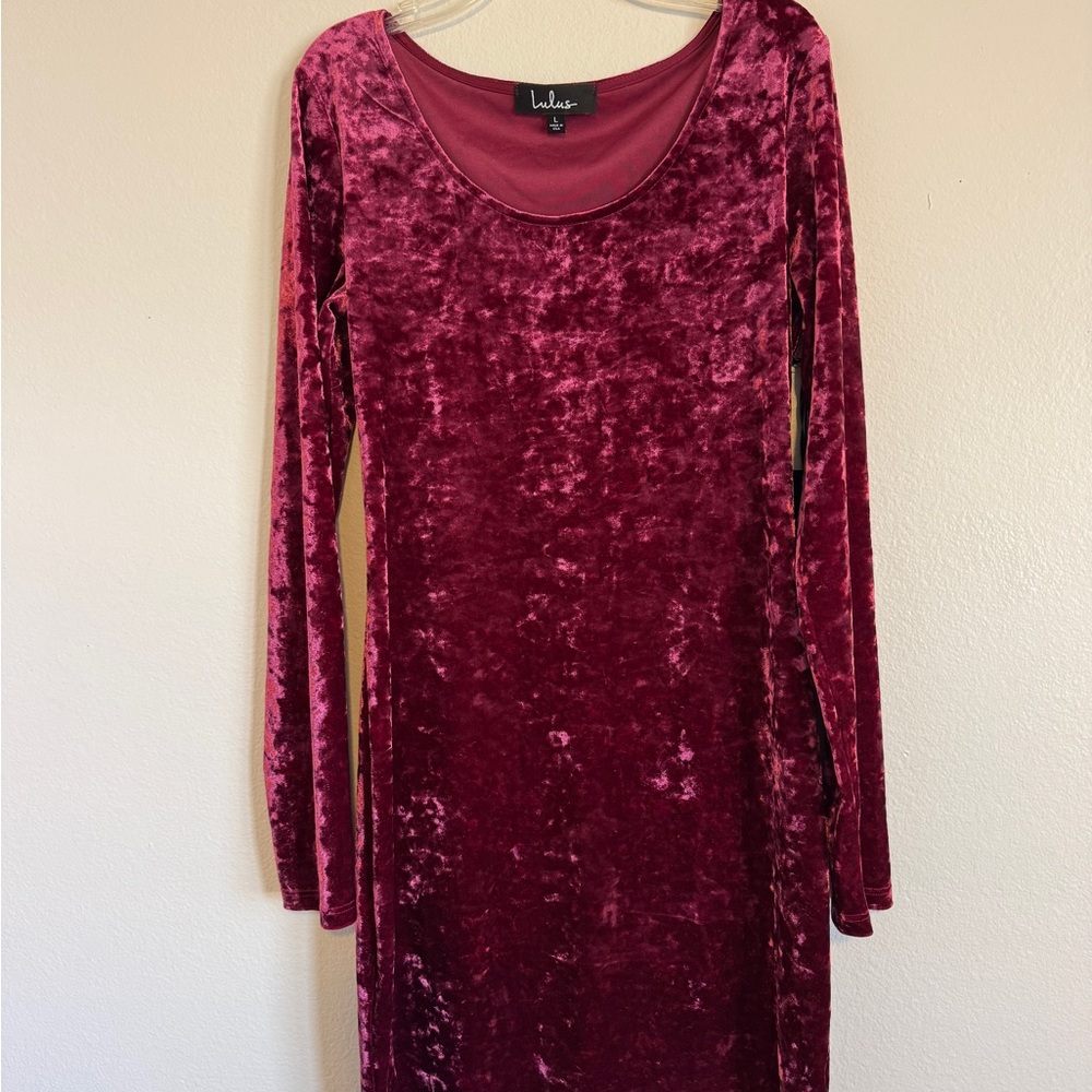 Lulu's Wine Crushed Velvet Long Sleeve Dress
